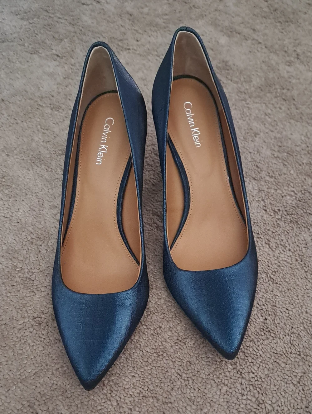 Calvin Klein Metallic Deep Teal Pointed-Toe Pumps
